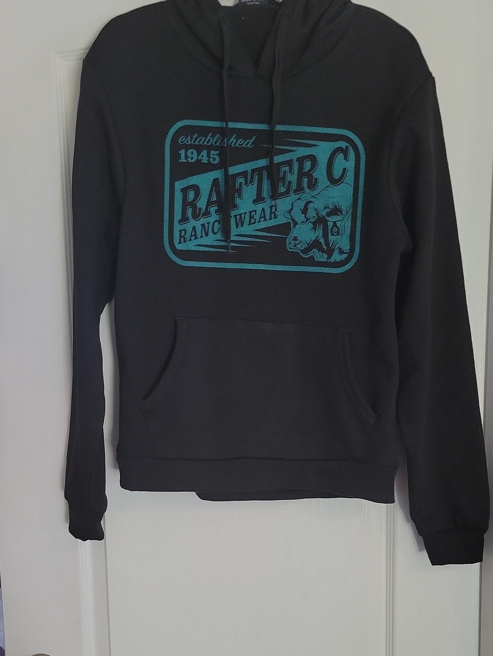Black Pullover Hoodie with Teal Logo